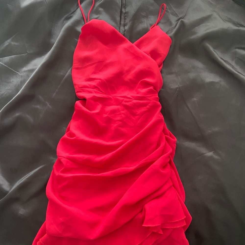 Red Pleated Ruffle Dress